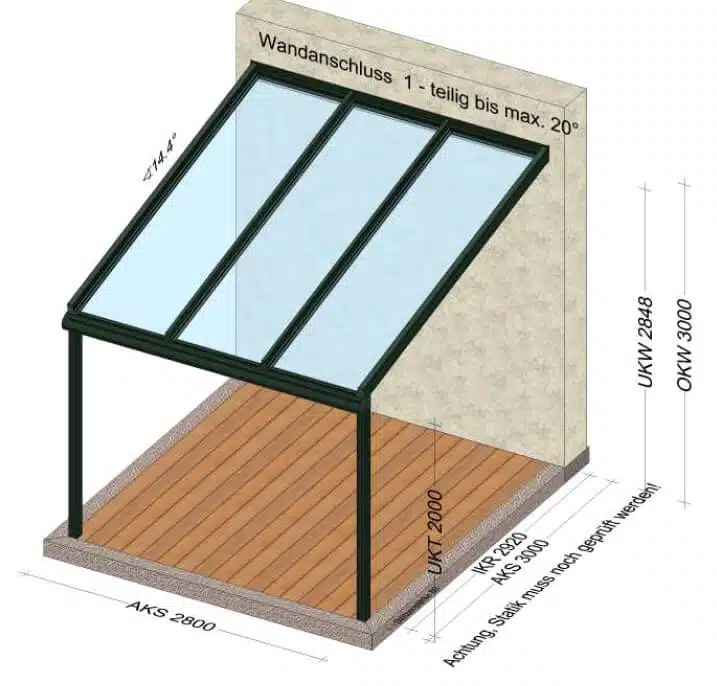 Terrassenüberdachung 2,8 x 3 Meter Planungsskizze