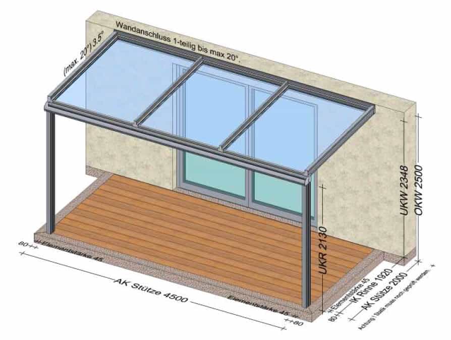 Terrassenüberdachung 4,5x2 Meter