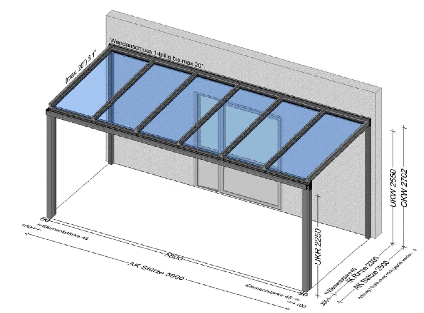 Terrassenüberdachung 5 x 2,5 Meter - Preis