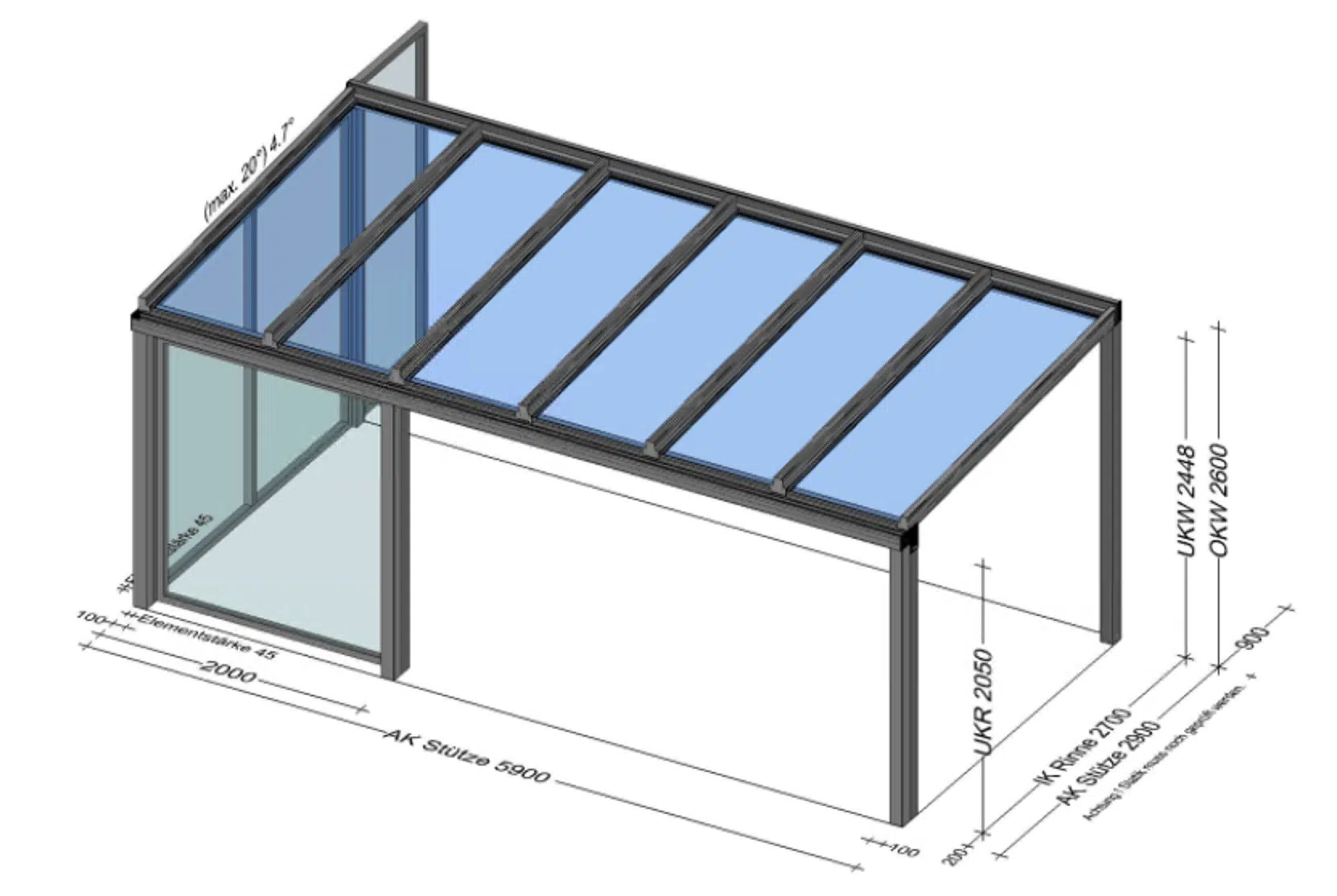 Terrassenüberdachung 6 x 3 Meter mit Teilverglasung seitlich - Preis