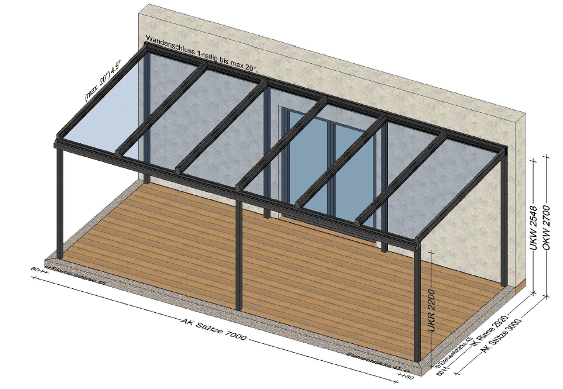 Terrassenüberdachung 7 x 3 m
