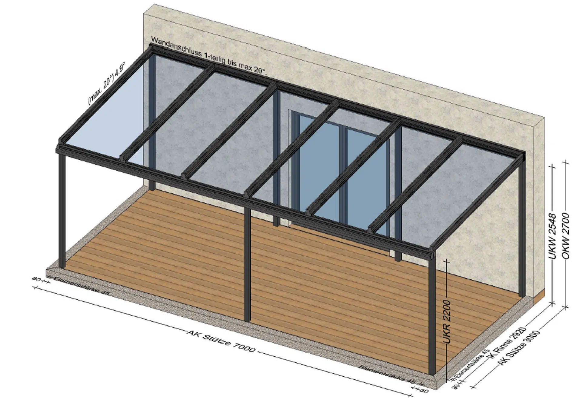 Terrassenüberdachung 7 x 3 m