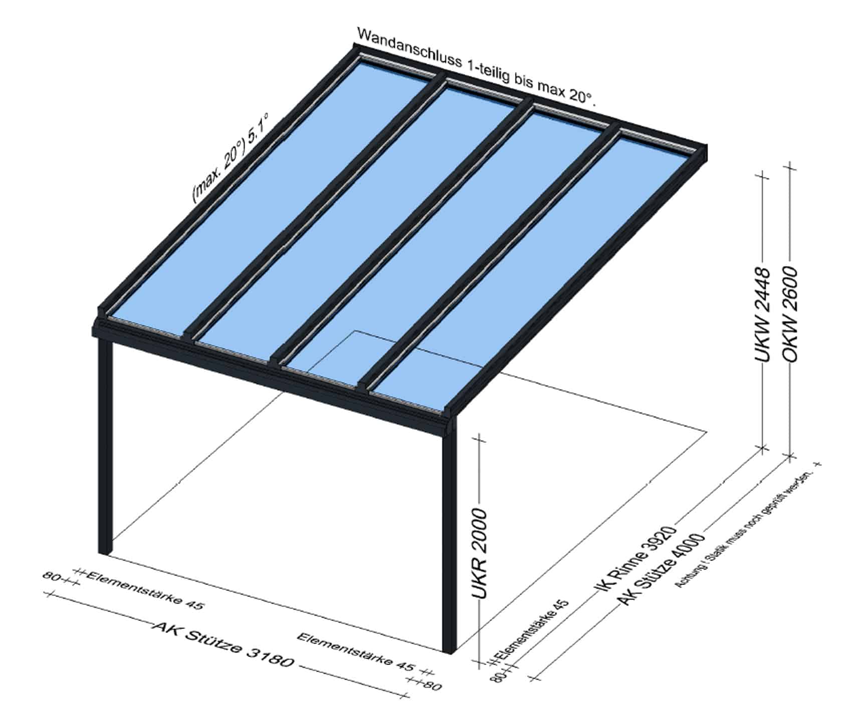 Terrassenüberdachung Alu Glas 4 Meter Tief