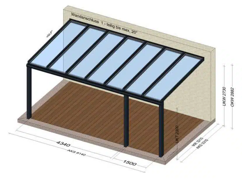 Terrassenüberdachung Alu Glas Skizze