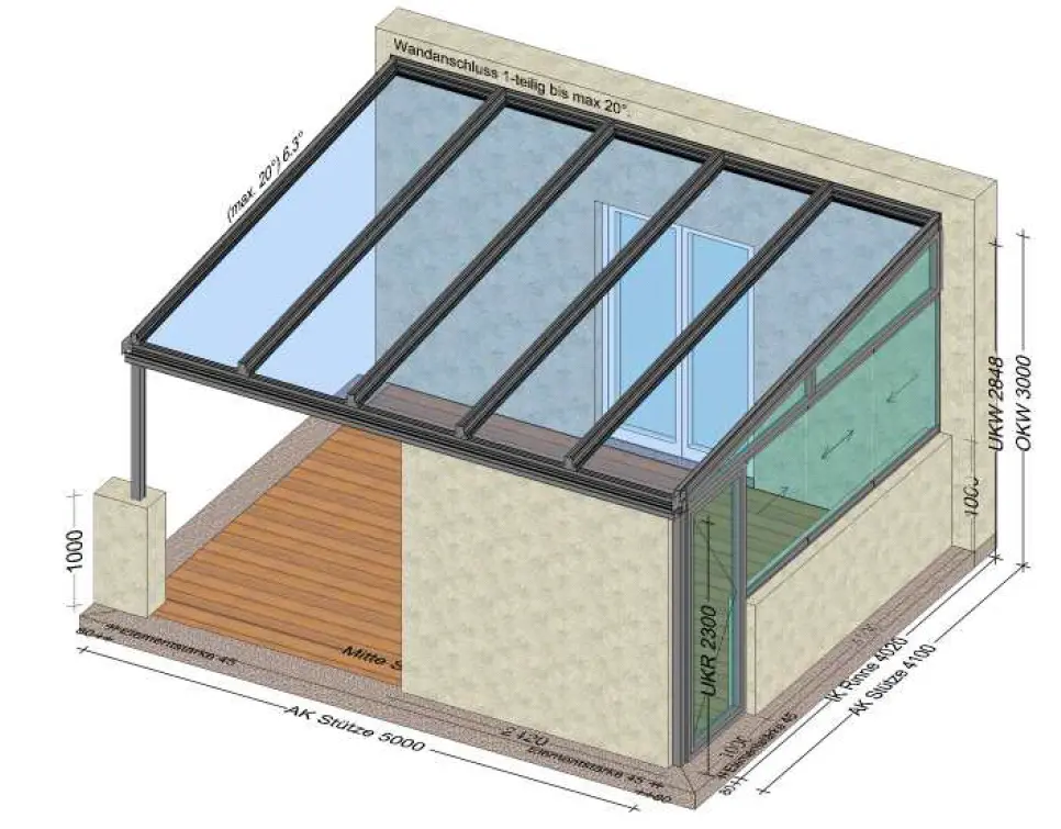 Terrassenüberdachung Alu mit einer Seite verglast - Planung