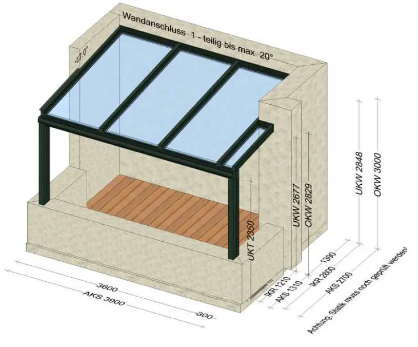 Terrassenüberdachung auf Balkon - Zeichnung