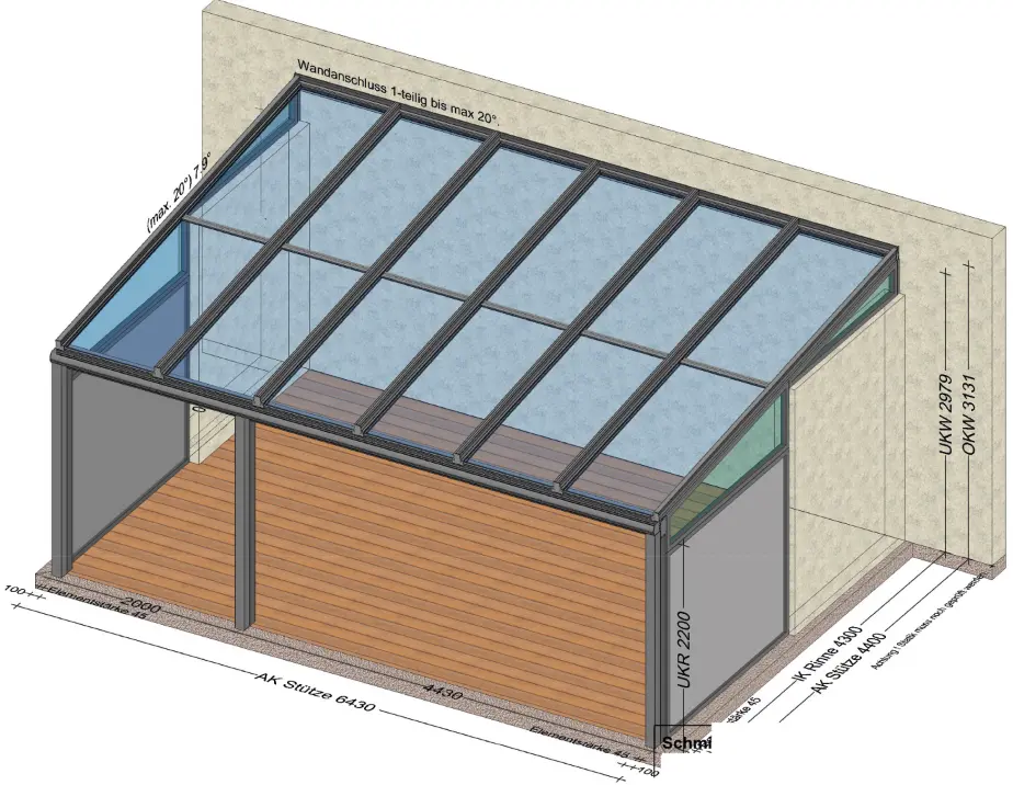 Terrassenüberdachung mit 2 geschlossenen Seiten