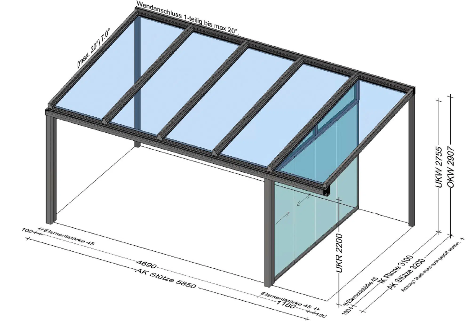 Terrassenüberdachung mit einer Seitenwand - Preis