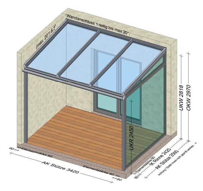 Terrassenüberdachung mit einer Seitenwand