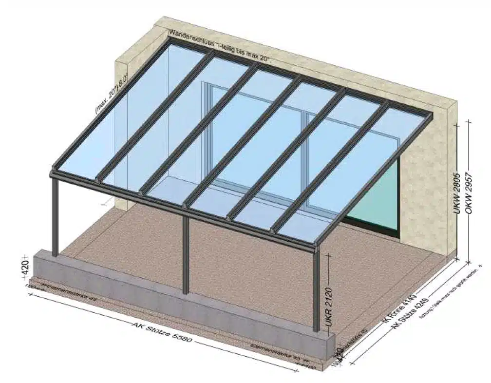 Terrassenüberdachung mit gemauerten Sockel