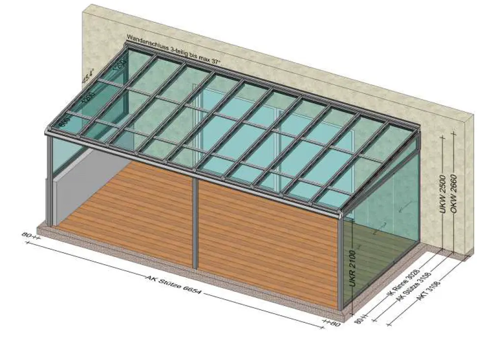 Terrassenüberdachung mit PV-Modulen und 2x Seitenwänden - Planung