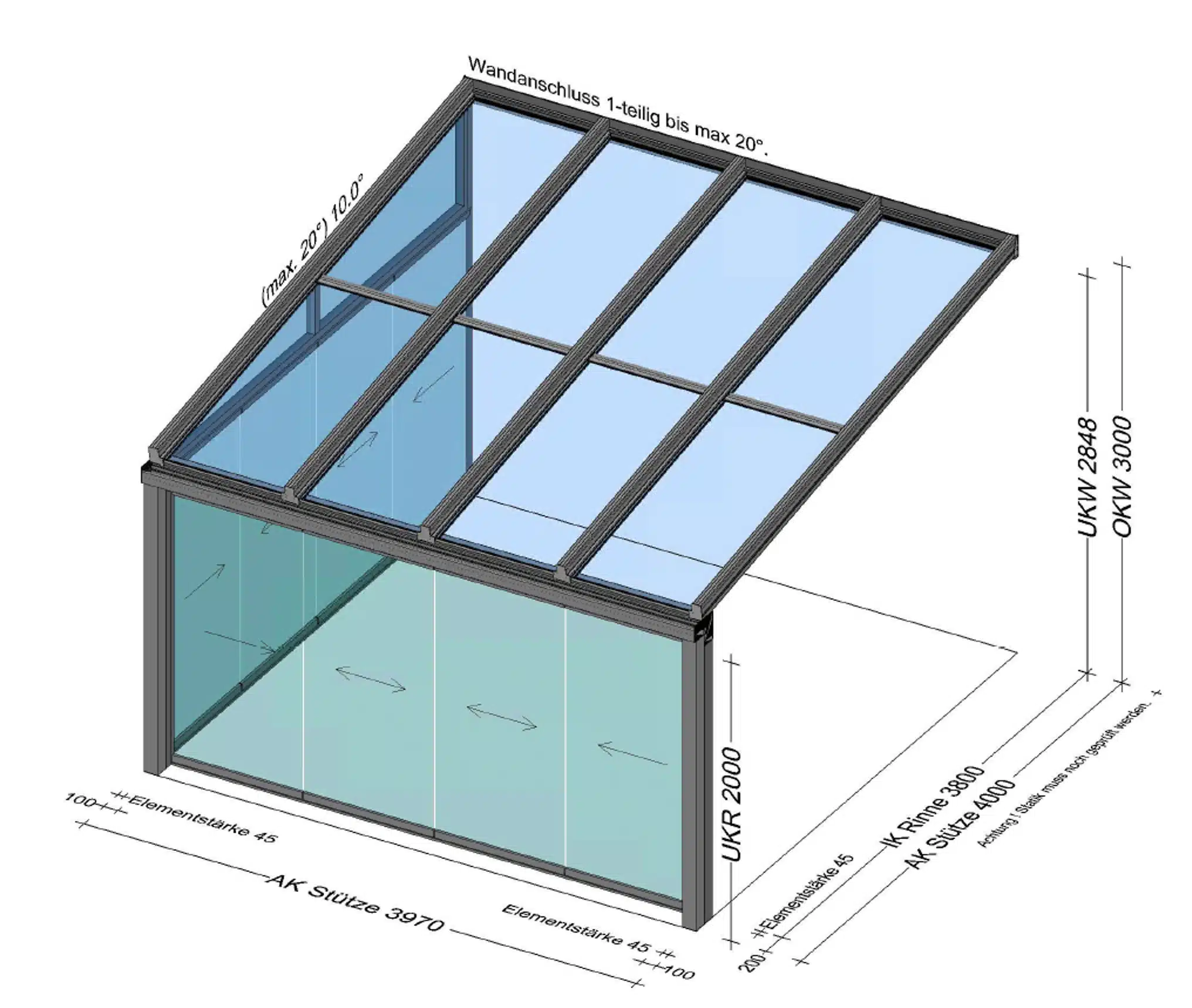 Terrassenüberdachung mit Schiebetüren - schützt bei starkem Wind