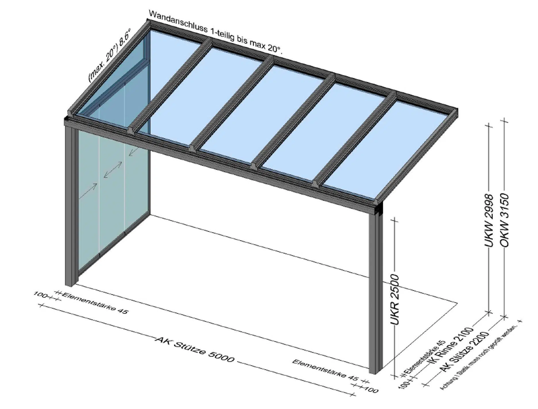 Terrassenüberdachung mit seitlicher Glasschiebewand