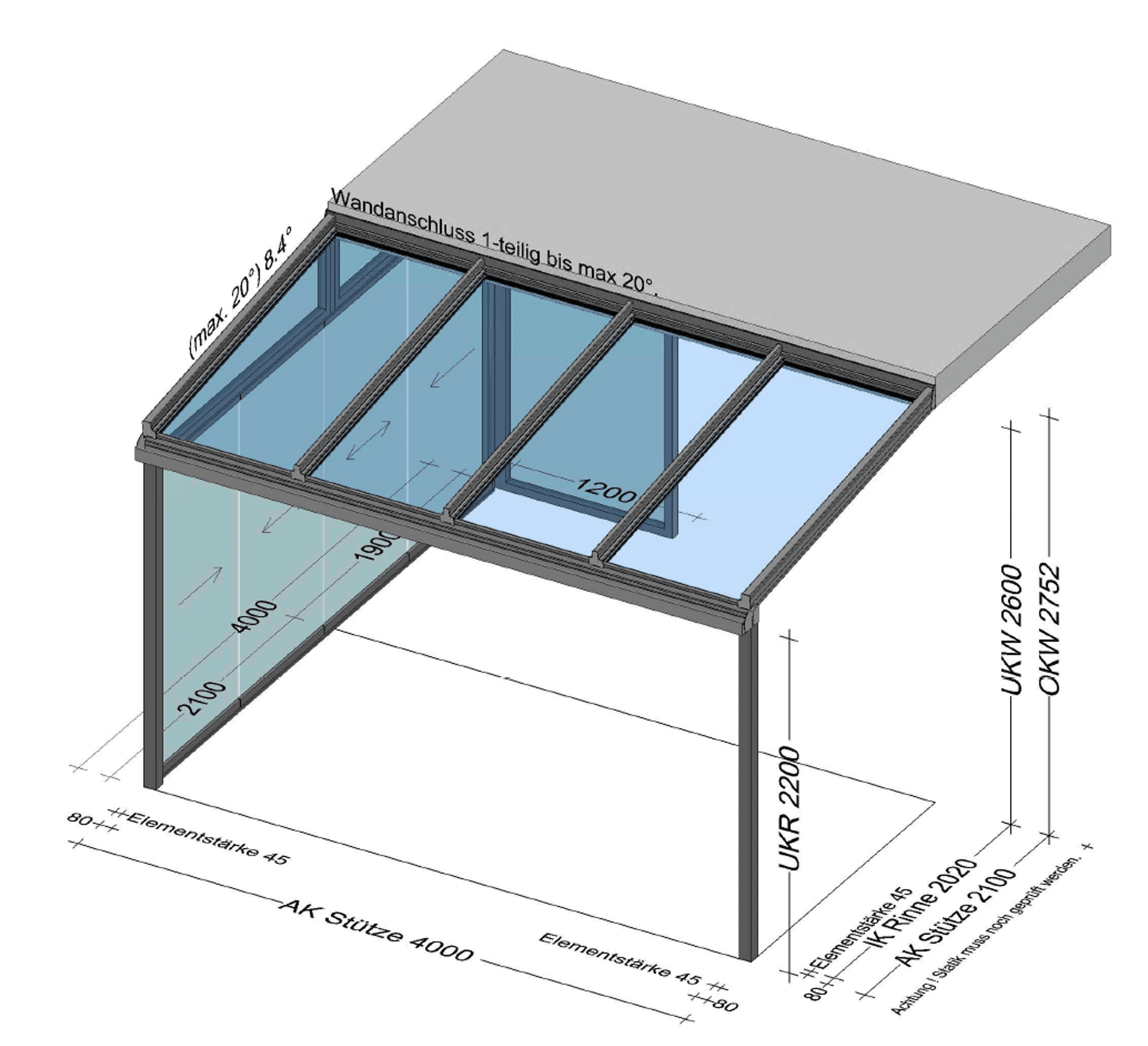 Terrassenüberdachung mit teilverglasten Seitenwänden - Preis