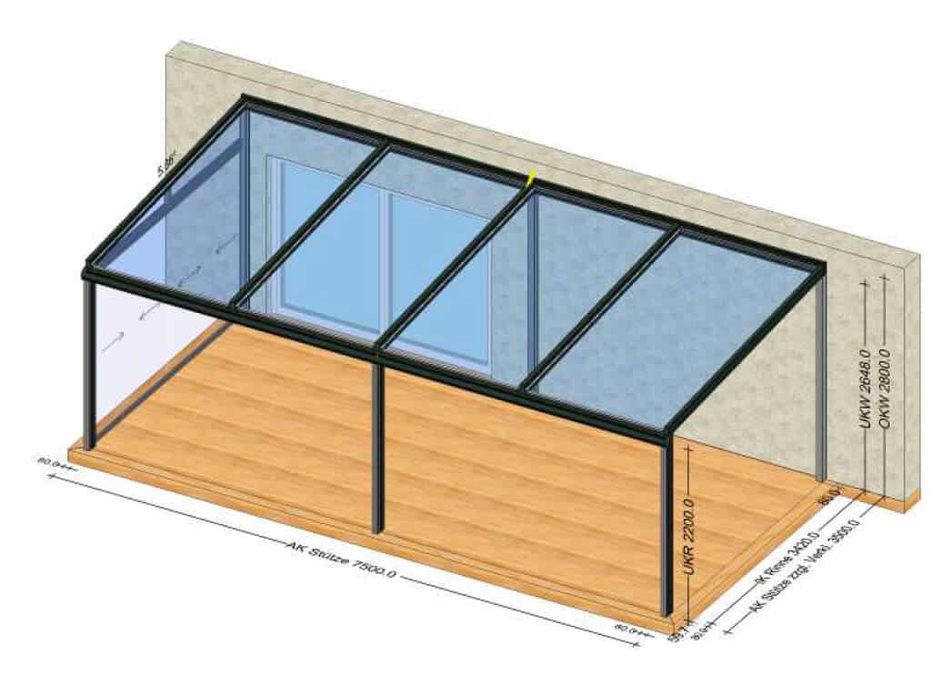 Terrassenüberdachung mit wenig Dachsparren