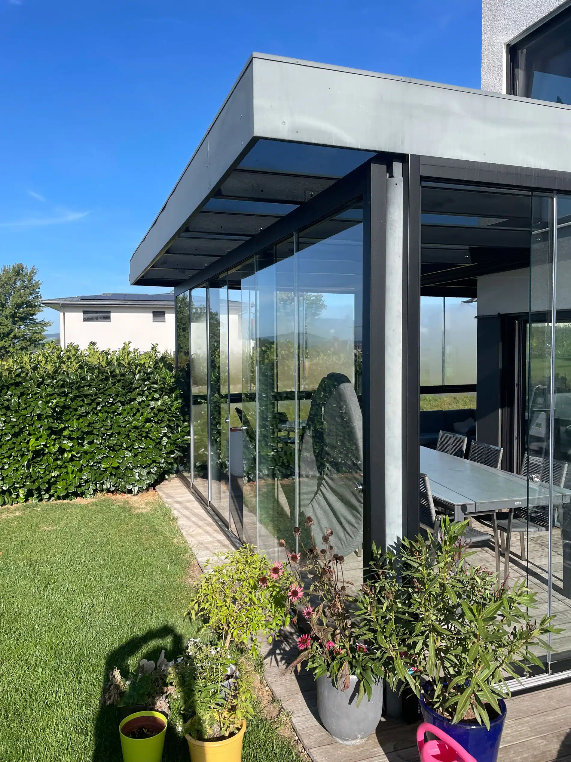 Terrassenüberdachung nachträglich verglasen Sunflex SF 20 RAL 9005