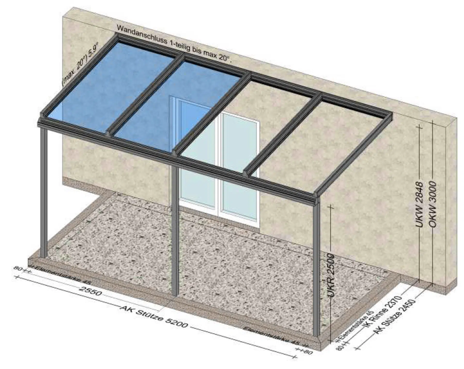 Terrassenüberdachung nur teilweise verglast - Planung