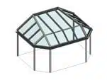 Terrassenüberdachung Pultdach mit Solarknick und seitlicher Abwalmung und abgescrhägten Rinneneck