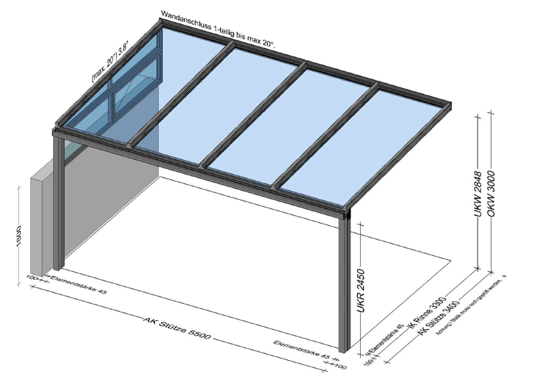 Terrassenüberdachung für Reihenhaus mit Mauer