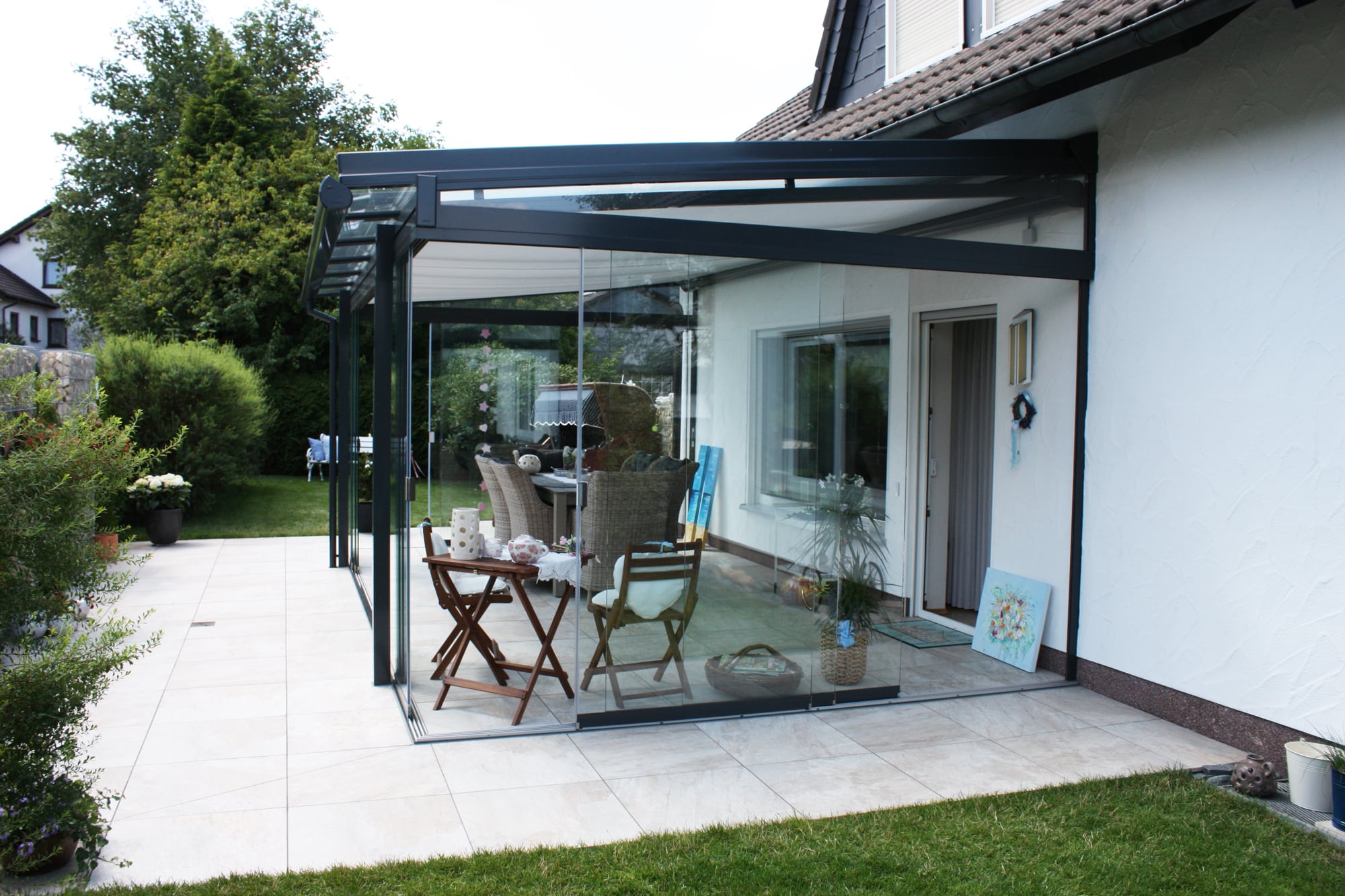 Terrassenüberdachung seitlich verkleiden