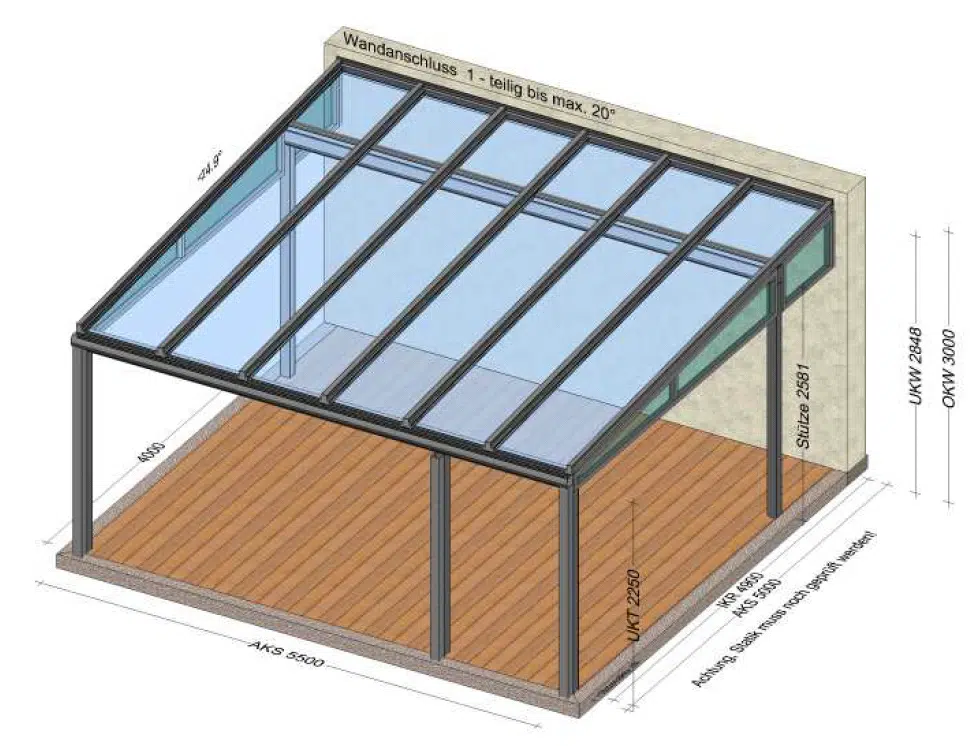 Terrassenüberdachung Tiefe bis 5 Meter - Planungsskizze