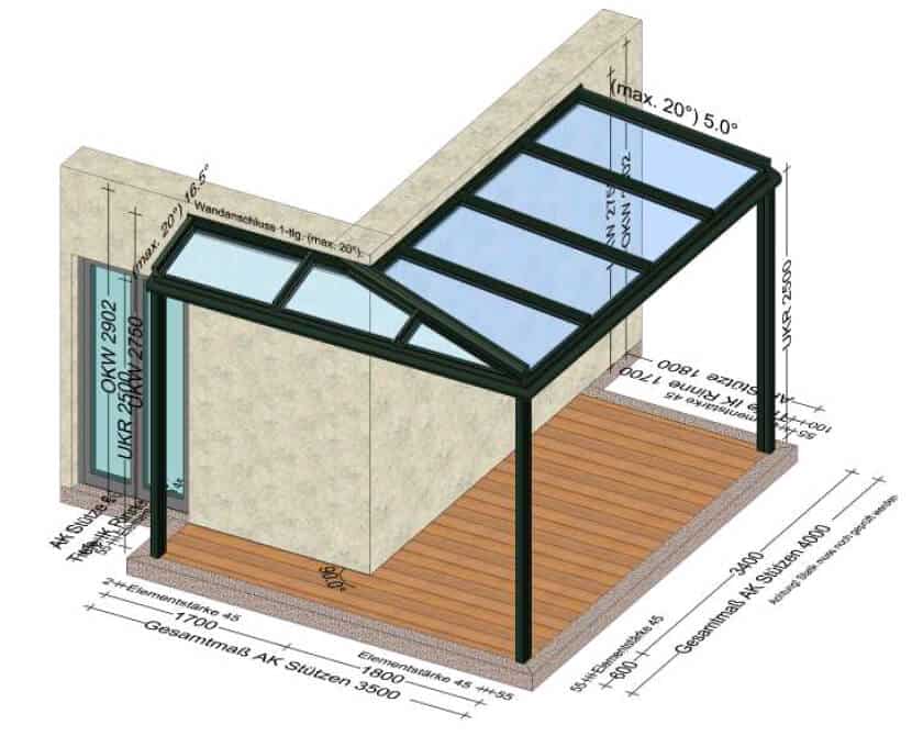 Terrassenüberdachung übers Eck in Alu