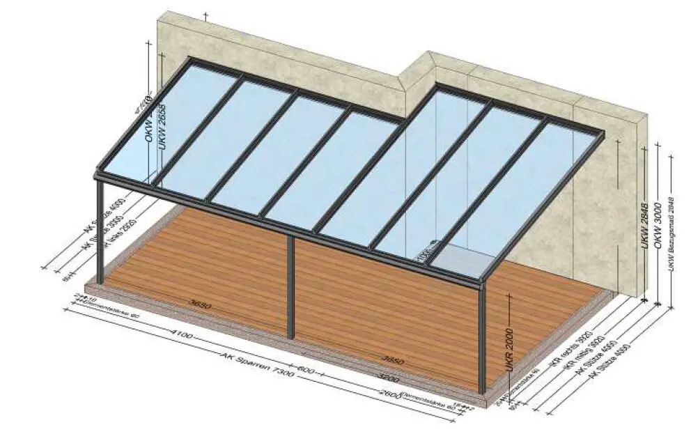 Terrassenüberdachung verschiedene Tiefen - Planung für 4400 Steyr