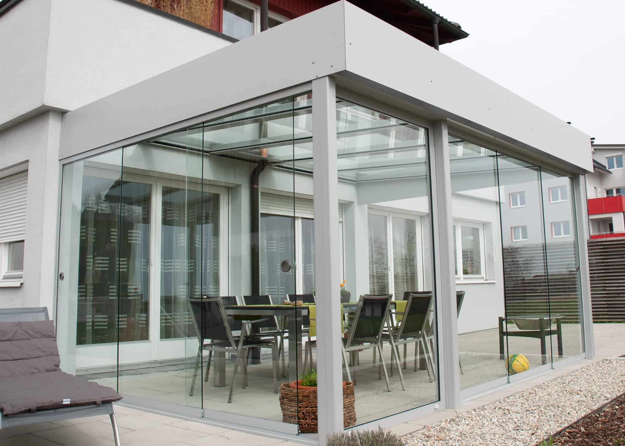 Terrassenverbau Ganzglas Schiebesystem