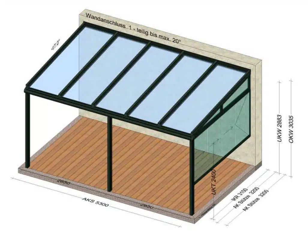 Überdachung mit Teilverglasung zur Seite