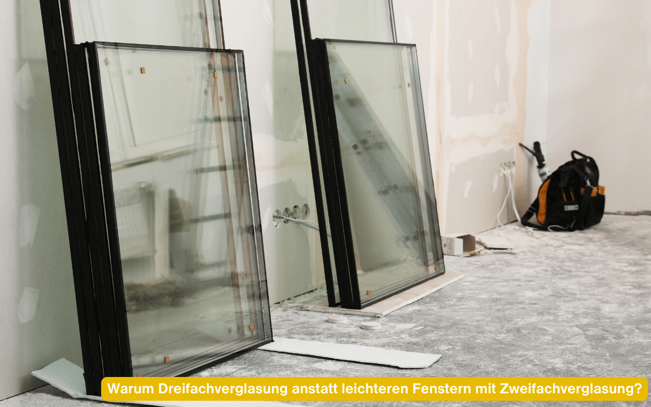 Warum Dreifachverglasung anstatt leichteren Fenstern mit Zweifachverglasung - Isolierglasscheiben auf einer Baustelle