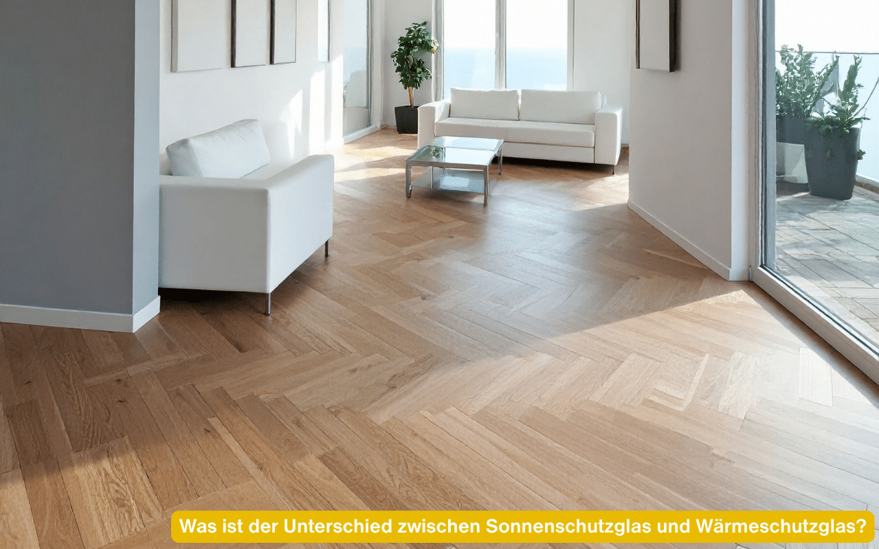 Was ist der Unterschied zwischen Sonnenschutzglas und Wärmeschutzglas? Heller Wohnraum mit großen Fensterflächen