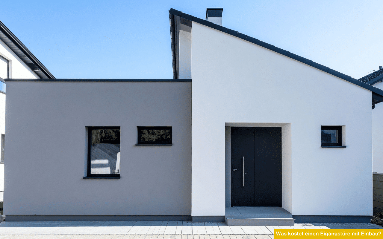 Was kostet einen Eigangstüre mit Einbau modernes Einfamilienhaus mit dunkler Haustür und klarer Fassadengestaltung