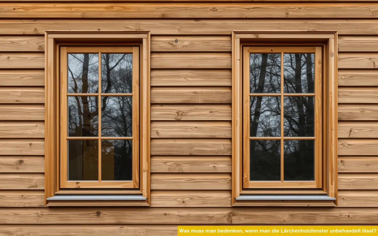Was muss man bedenken wenn man die Lärchenholzfenster unbehandelt lässt unbehandelte Holzfassade mit zwei naturbelassenen Fenstern