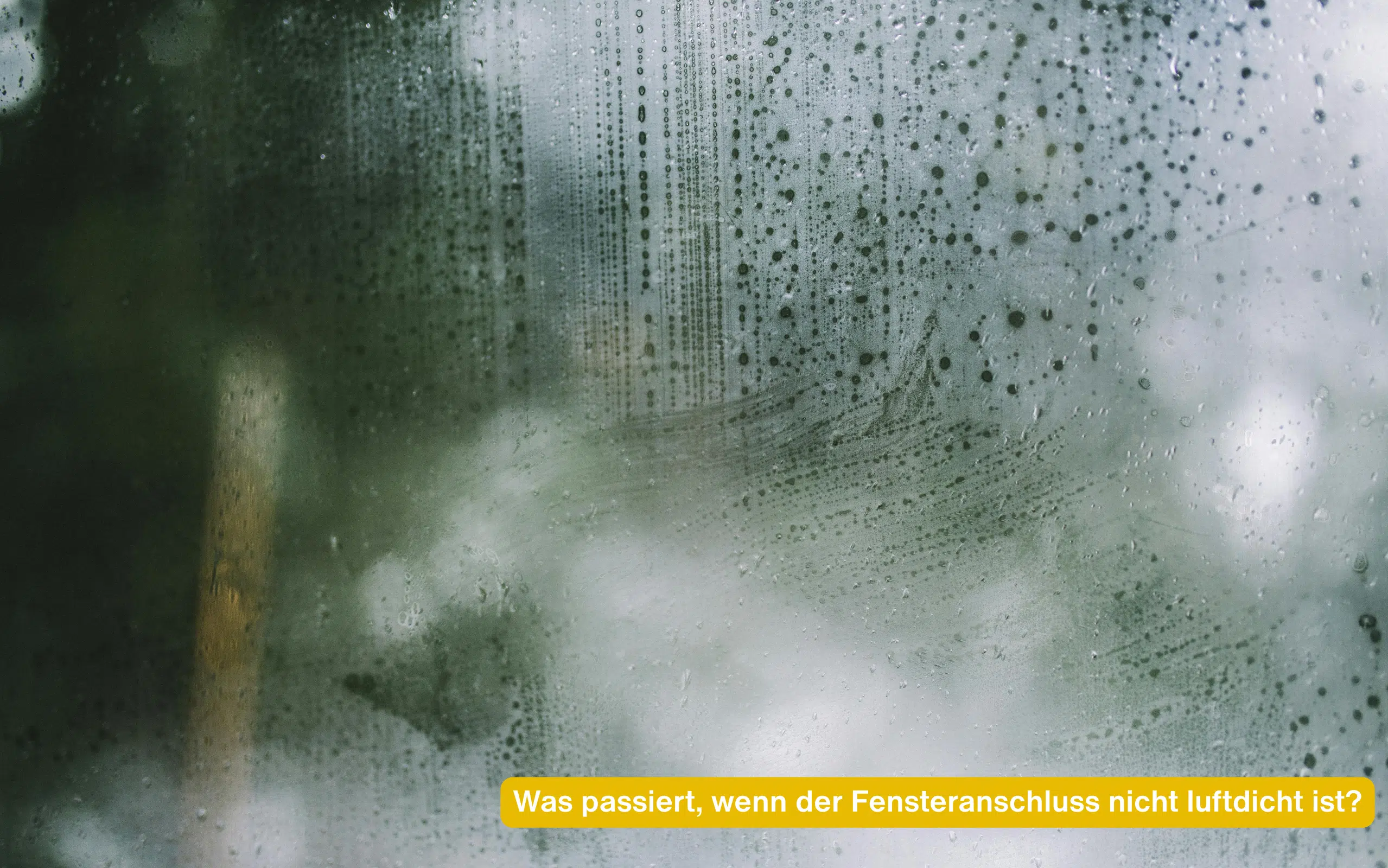 Was passiert, wenn der Fensteranschluss nicht luftdicht ist? Beschlagene Scheibe mit Wassertropfen durch Kondensation.