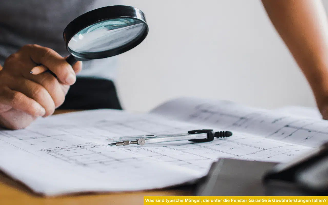 Was sind typische Mängel, die unter die Fenster Garantie & Gewährleistungen fallen? Prüfung von Plänen und Bauteilen mit Lupe