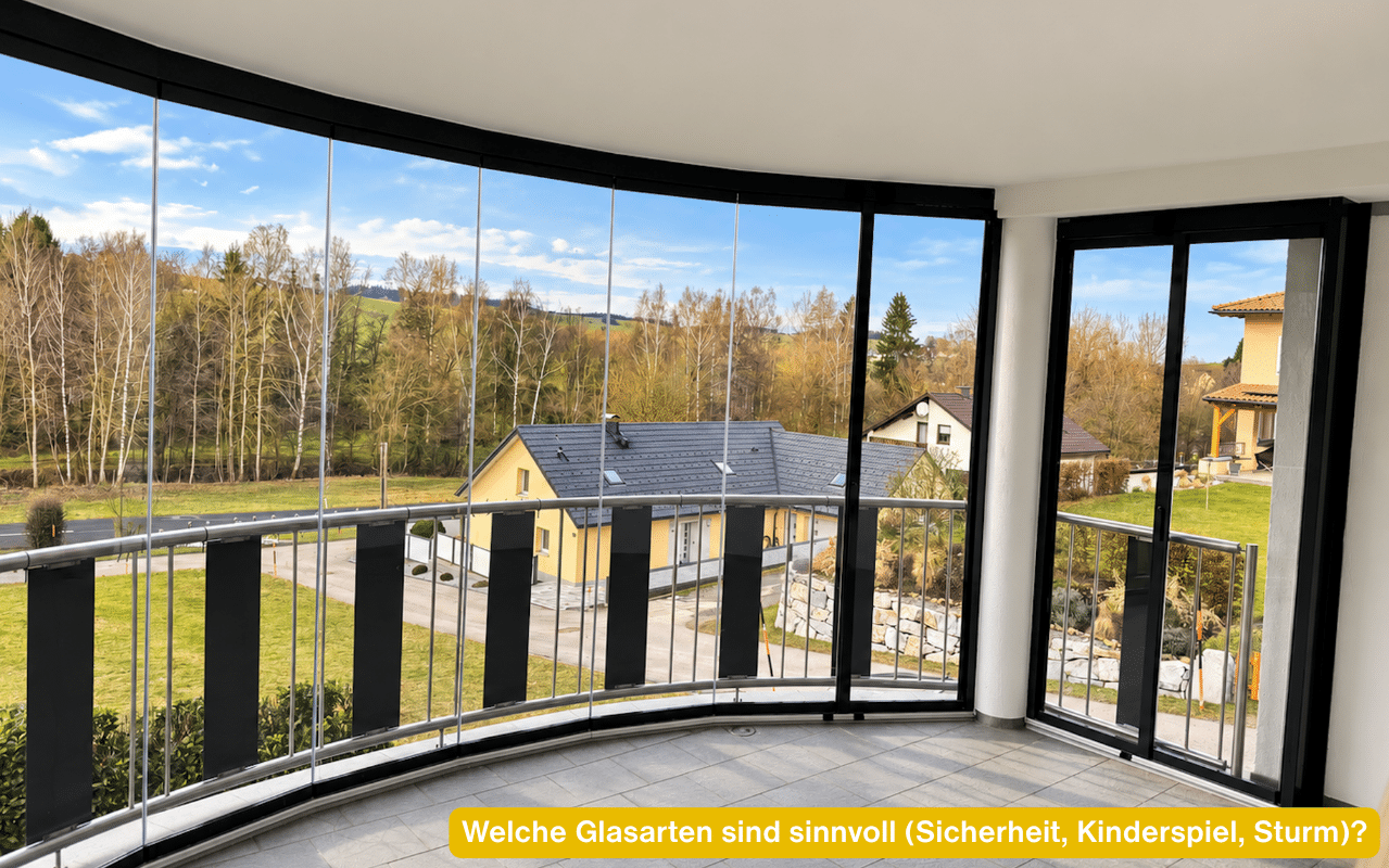 Welche Glasarten sind sinnvoll (Sicherheit, Kinderspiel, Sturm)? Bodentiefe Glaswand mit rahmenlosen Schiebeelementen