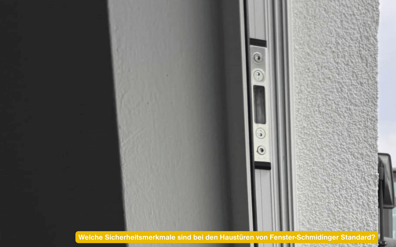 Welche Sicherheitsmerkmale sind bei den Haustüren von Fenster-Schmidinger Standard? Schließteile einer Mehrfachverriegelung im Rahmen einer Aluminium-Tür