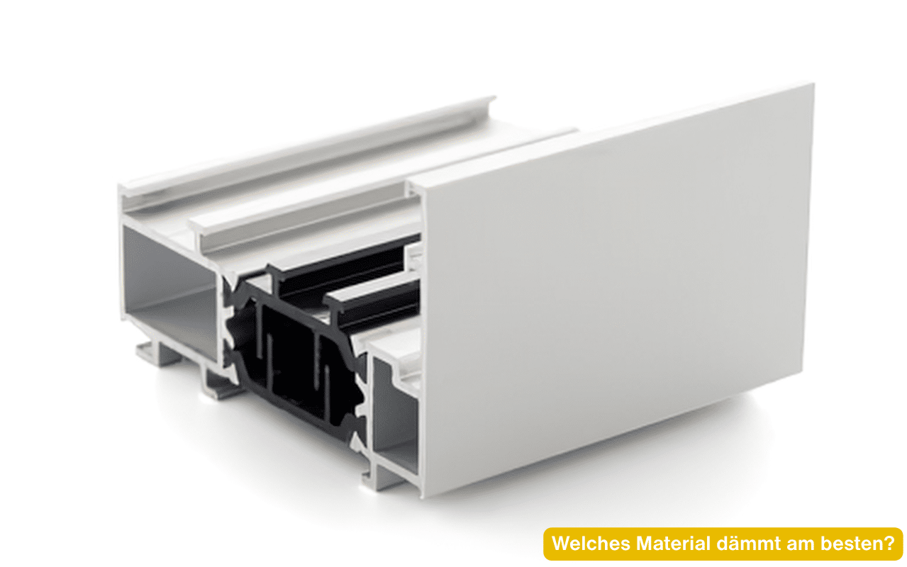 Welches Material dämmt am besten? Aluminiumprofil mit thermischer Trennung im Querschnitt