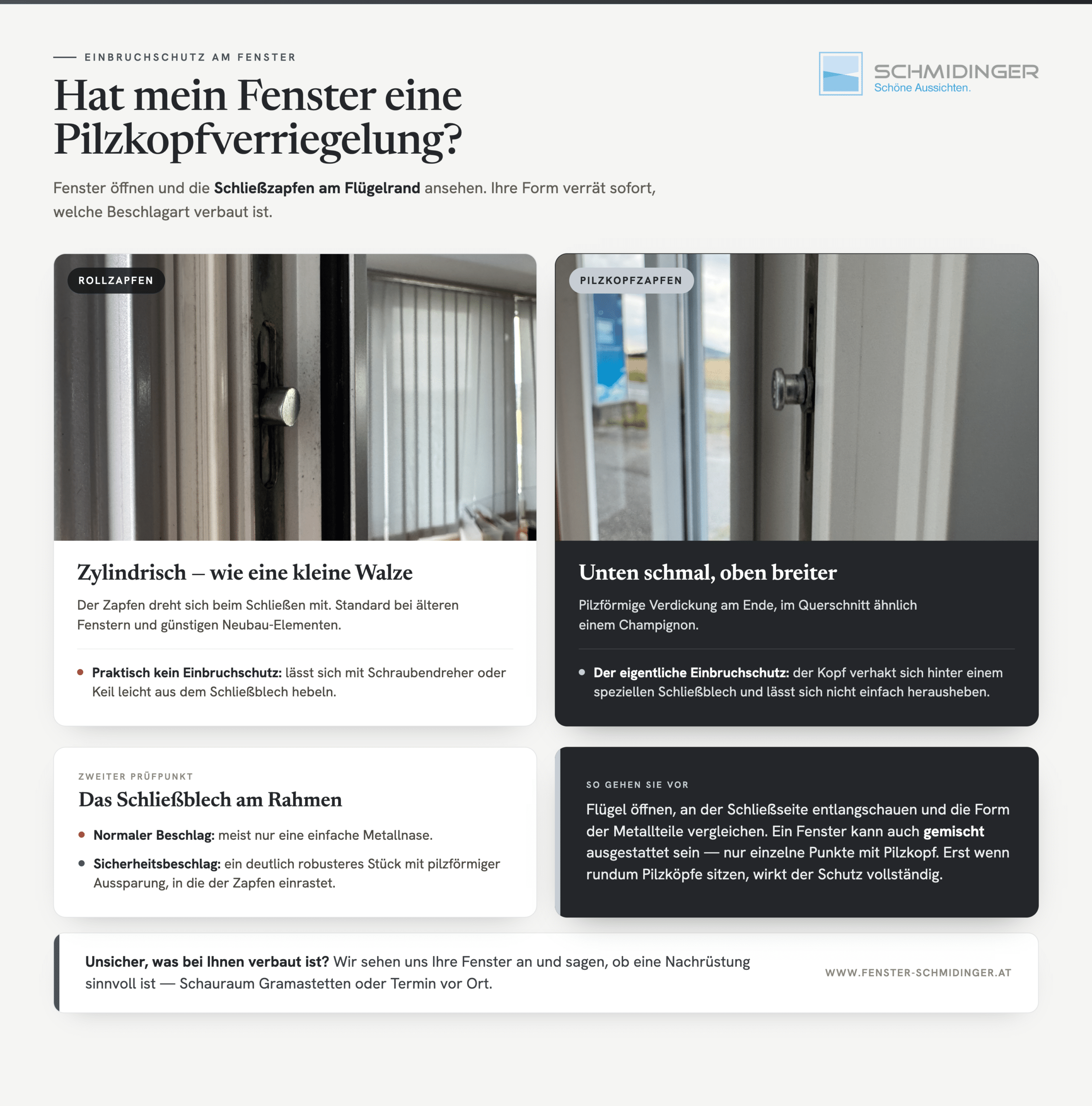 Wie erkenne ich, ob mein Fenster bereits eine Pilzkopfverriegelung hat? Rollzapfen und Pilzkopfzapfen im Vergleich