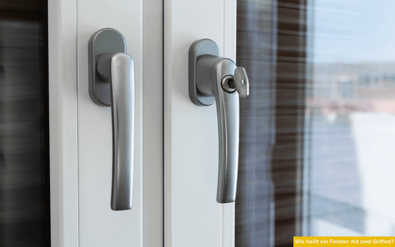 Wie heißt ein Fenster mit zwei Griffen? Zwei Fenstergriffe an zweiflügeligem Fenster, Öffnen, Kippen und Schließen möglich