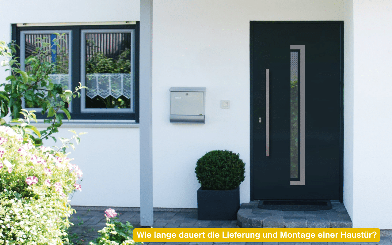 Wie lange dauert die Lieferung und Montage einer Haustür? Aluminium-Eingangstür in Anthrazit, montiert in Wels