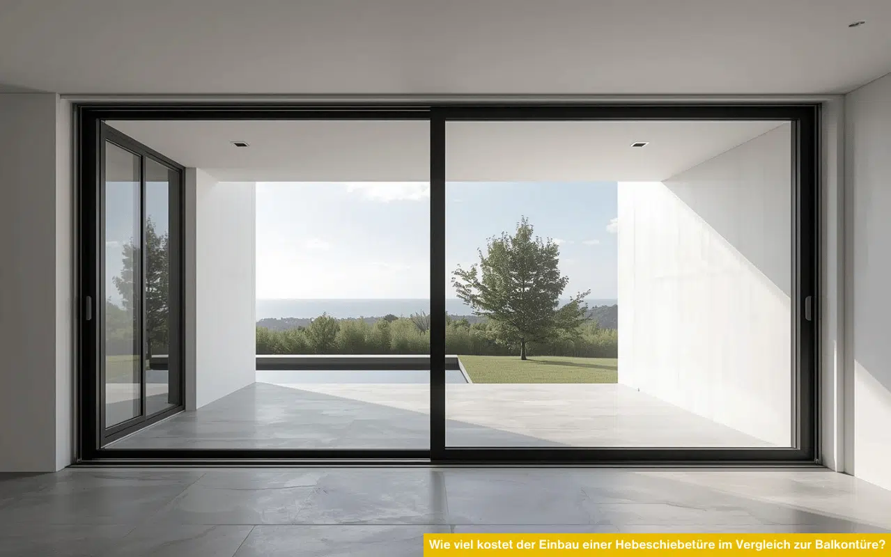 Wie viel kostet der Einbau einer Hebeschiebetüre im Vergleich zur Balkontüre moderne Panoramatür mit Glasfront und Gartenblick