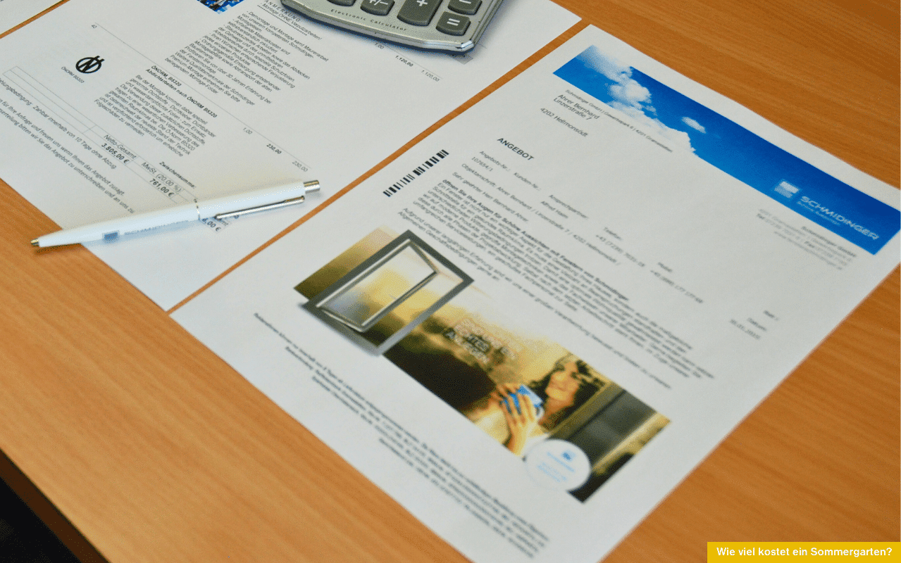 Wie viel kostet ein Sommergarten? Symbolbild eines Angebots mit Preisinformationen und Details zu einem Sommergartenprojekt.