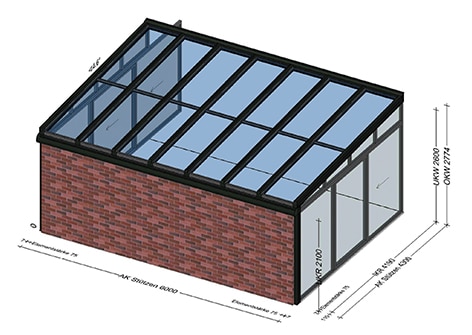 Isolierter Wintergarten S 6000 in DB 703, 6x4,3m, Dach aus 3-fach Wärmeschutzglas, Hebeschiebetüren, ab 55.900€