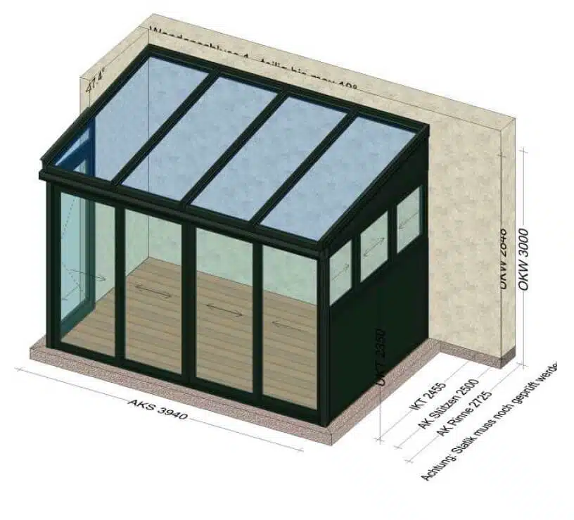 Wintergarten Alu Glas Zeichnung