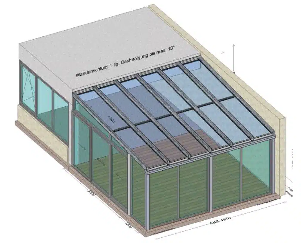 Wintergarten - Front mit Festverglasung - Seite mit Schiebesystem