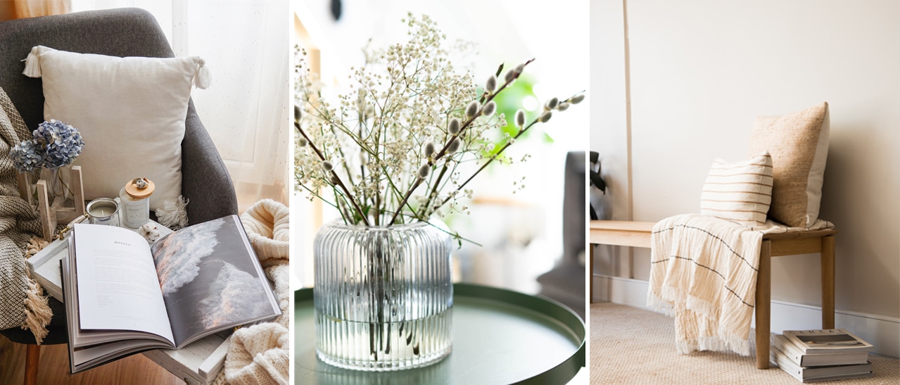 Den Wintergarten gemütlich einrichten - Inspirationen mit Kissen, Decken und natürlichen Materialien für eine warme Wohlfühlatmosphäre.
