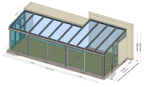 Kalkulationsbeispiele: Wintergarten S6000, 9750x4100mm, isoliert, RAL 9007, 3-fach Verglasung, VSG/ESG, wärmedämmendes Aluminium.