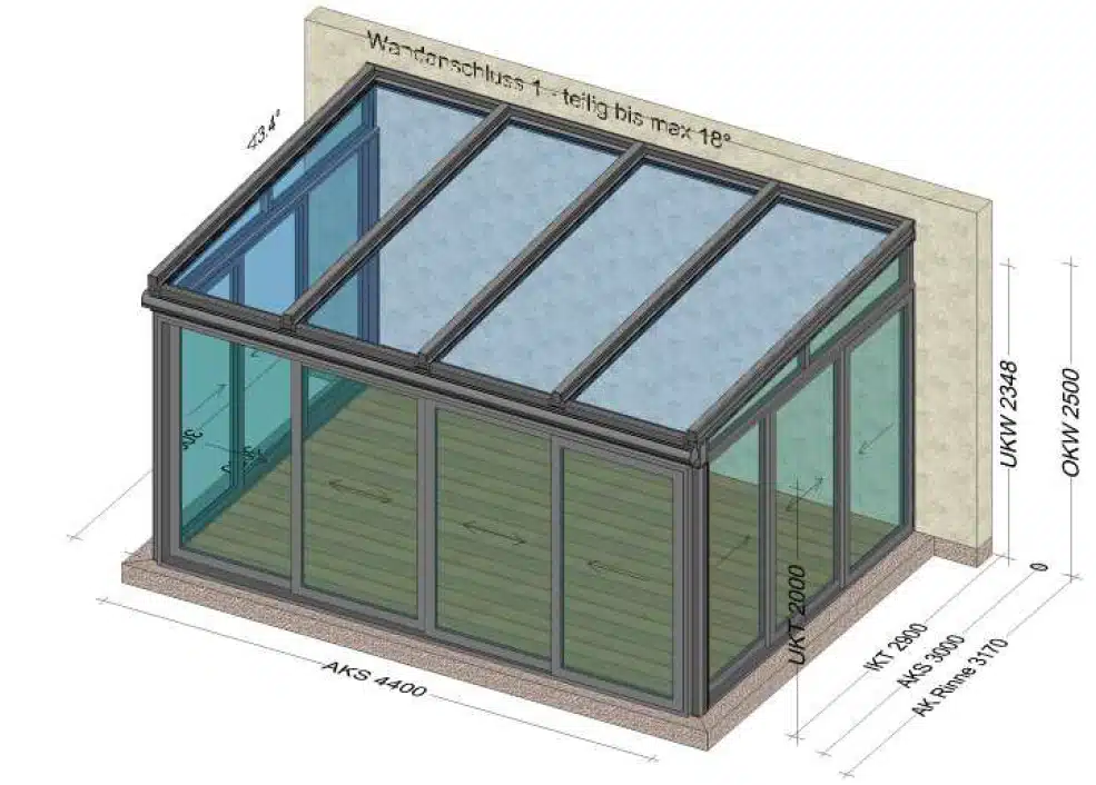 Wintergarten mit 4-teiligen und 3-teiligen Schiebeelementen