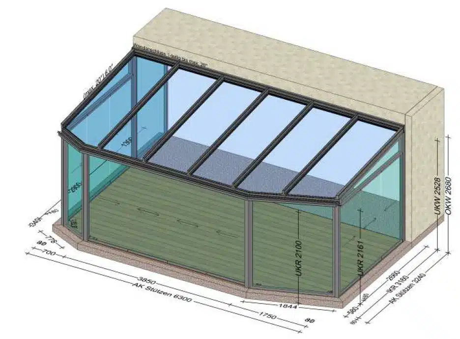 Wintergarten mit abgeschrägten Ecken - Planungsskizze